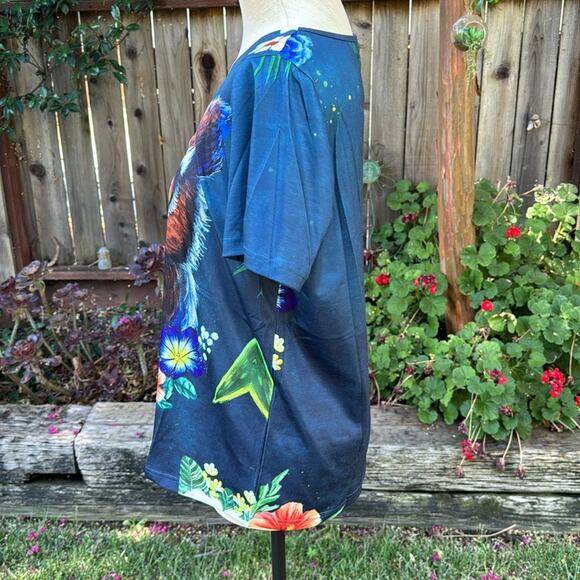 Misslook Horned Owl Graphic Zip Blue Blouse Women's Size Small - Picture 6 of 10